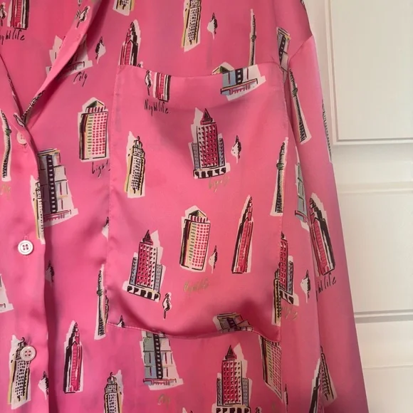 Zara silky pink city button down top size small - Picture 5 of 7